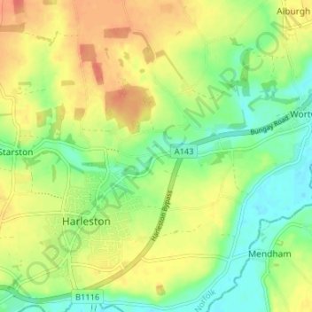 Topografische kaart Lushbush, hoogte, reliëf
