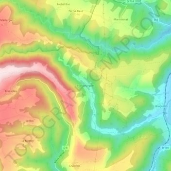 Topografische kaart Bousselargues, hoogte, reliëf