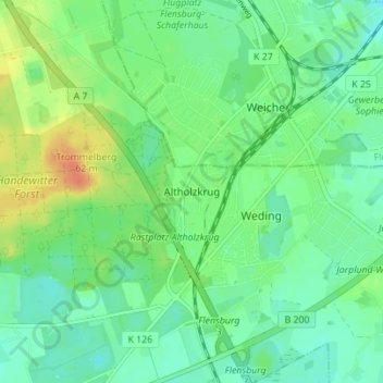 Topografische kaart Altholzkrug, hoogte, reliëf