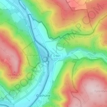 Topografische kaart Bursfelde, hoogte, reliëf