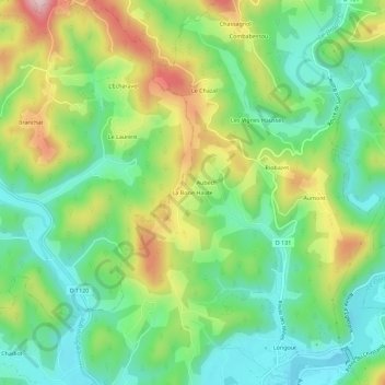 Topografische kaart La Borie Haute, hoogte, reliëf