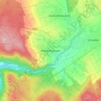 Topografische kaart Mielenhausen, hoogte, reliëf