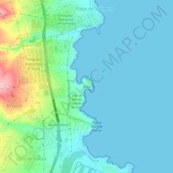 Topografische kaart Tufia, hoogte, reliëf