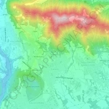 Topografische kaart Predazzi, hoogte, reliëf