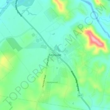 Topografische kaart Fernvale, hoogte, reliëf