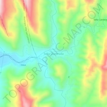 Topografische kaart Sella Quebrada, hoogte, reliëf