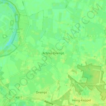 Topografische kaart Achter-Drempt, hoogte, reliëf