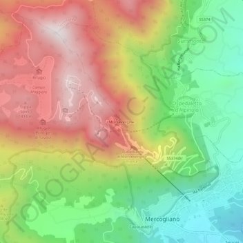 Topografische kaart Montevergine, hoogte, reliëf