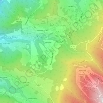 Topografische kaart Le Poutaz, hoogte, reliëf