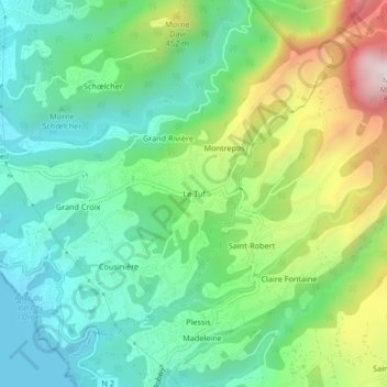 Topografische kaart Le Tuf, hoogte, reliëf