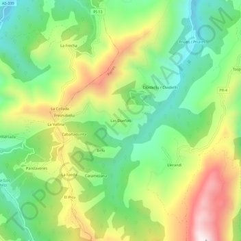 Topografische kaart Las Dueñas, hoogte, reliëf