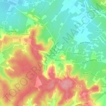 Topografische kaart Villeneuve, hoogte, reliëf