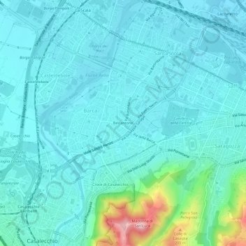 Topografische kaart Belcantone, hoogte, reliëf