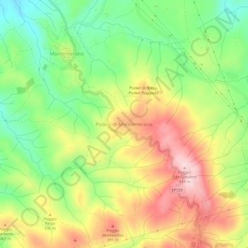 Topografische kaart Poderi di Montemerano, hoogte, reliëf