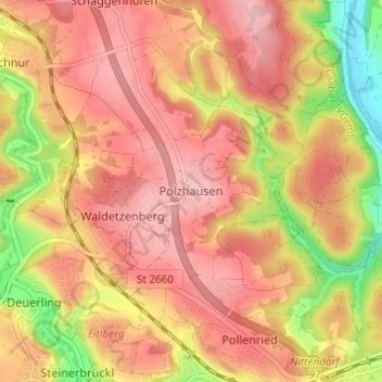 Topografische kaart Polzhausen, hoogte, reliëf