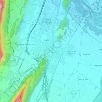 Topografische kaart Varces-Allières-et-Risset, hoogte, reliëf