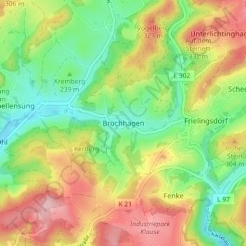 Topografische kaart Brochhagen, hoogte, reliëf