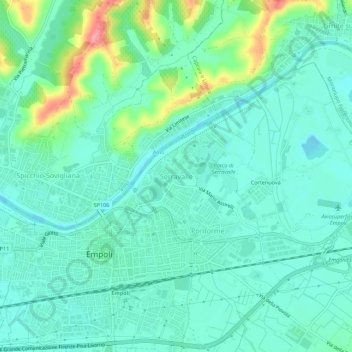 Topografische kaart Serravalle, hoogte, reliëf