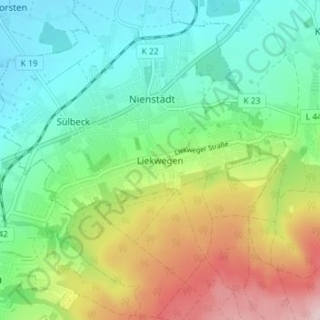 Topografische kaart Liekwegen, hoogte, reliëf