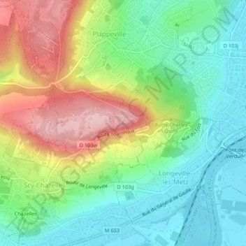 Topografische kaart Mont Saint-Quentin, hoogte, reliëf