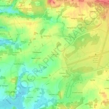 Topografische kaart Coat-Coff, hoogte, reliëf