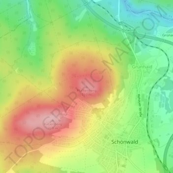 Topografische kaart Pfaffenberg, hoogte, reliëf