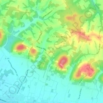 Topografische kaart Lapujolle, hoogte, reliëf