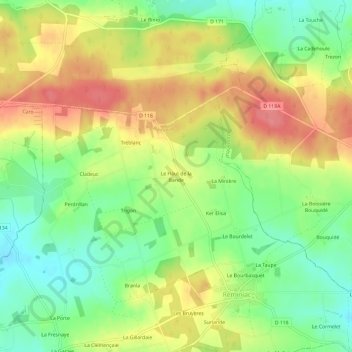 Topografische kaart Le Haut de la Bande, hoogte, reliëf