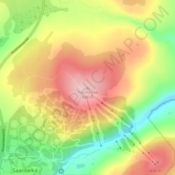 Topografische kaart Kaunispää, hoogte, reliëf