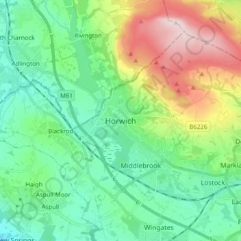 Topografische kaart Horwich, hoogte, reliëf