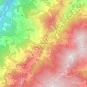 Topografische kaart Montemolino, hoogte, reliëf