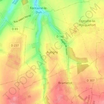Topografische kaart Autigny, hoogte, reliëf