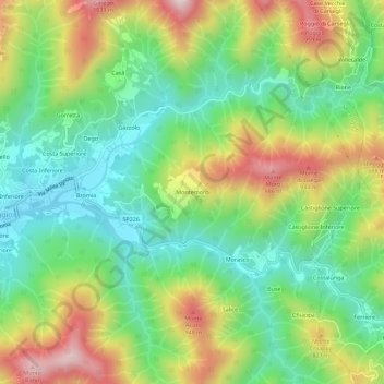 Topografische kaart Montemoro, hoogte, reliëf