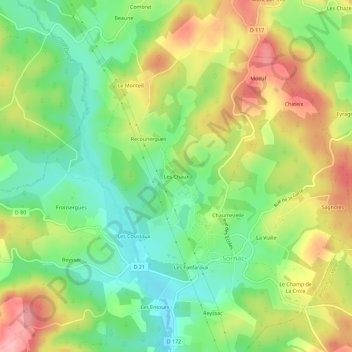 Topografische kaart Les Chaux, hoogte, reliëf