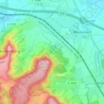 Topografische kaart Löcherholz, hoogte, reliëf