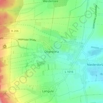 Topografische kaart Oberdorla, hoogte, reliëf