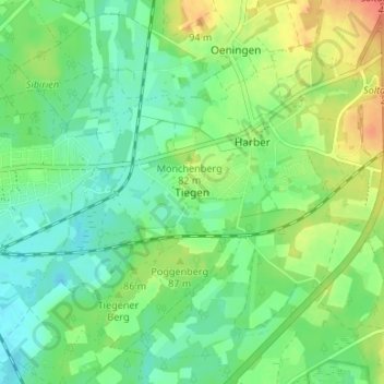 Topografische kaart Tiegen, hoogte, reliëf