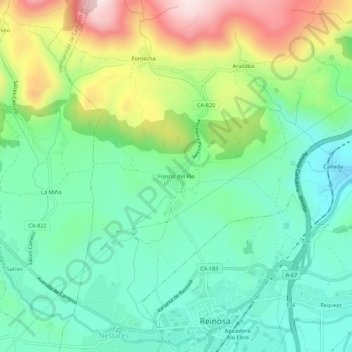 Topografische kaart Fresno del Río, hoogte, reliëf
