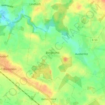 Topografische kaart Borghorst, hoogte, reliëf