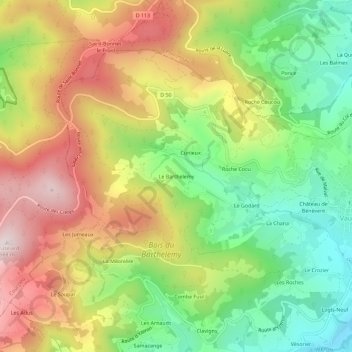 Topografische kaart Le Barthelemy, hoogte, reliëf