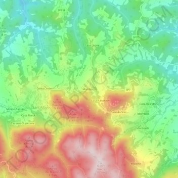 Topografische kaart Mandasco, hoogte, reliëf