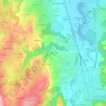 Topografische kaart Les Percières, hoogte, reliëf