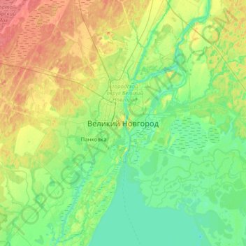 Topografische kaart Veliky Novgorod, hoogte, reliëf