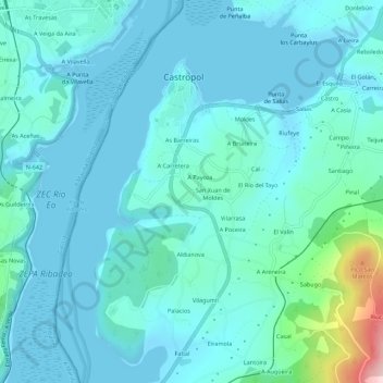 Topografische kaart El Ferrol, hoogte, reliëf