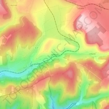 Topografische kaart Le Mazel, hoogte, reliëf