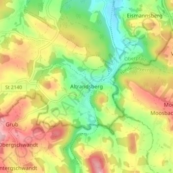 Topografische kaart Altrandsberg, hoogte, reliëf