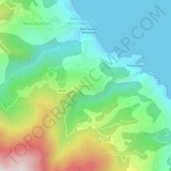 Topografische kaart Mouresi, hoogte, reliëf