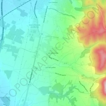 Topografische kaart Les Vincentes, hoogte, reliëf