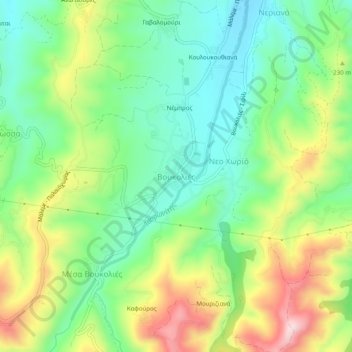 Topografische kaart Voukolies, hoogte, reliëf