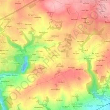 Topografische kaart Keraudry, hoogte, reliëf
